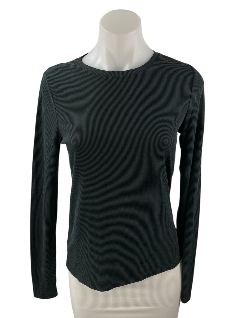 Frank And Oak Women's Black Ribbed Knit Crew Long Sleeve T Shirt Tee Top Size S
